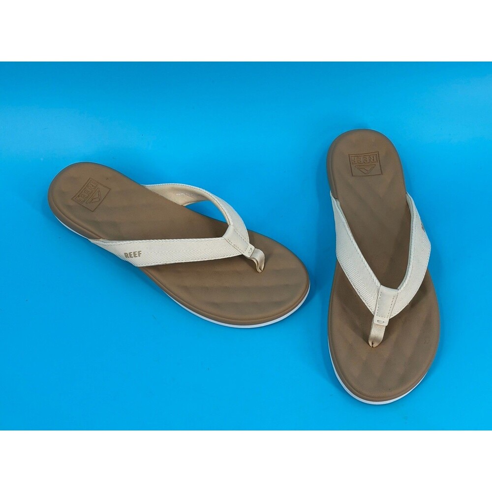 REEF Cushion Melody Women’s Size 10 White Flip Flops Tan Comfort Sandals